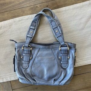 B. Makowsky Blue Leather Shoulder Bag | Soft Pebbled Leather Large Tote Satchel